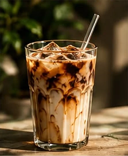 Buzlu latte, süt ve kahve katmanları